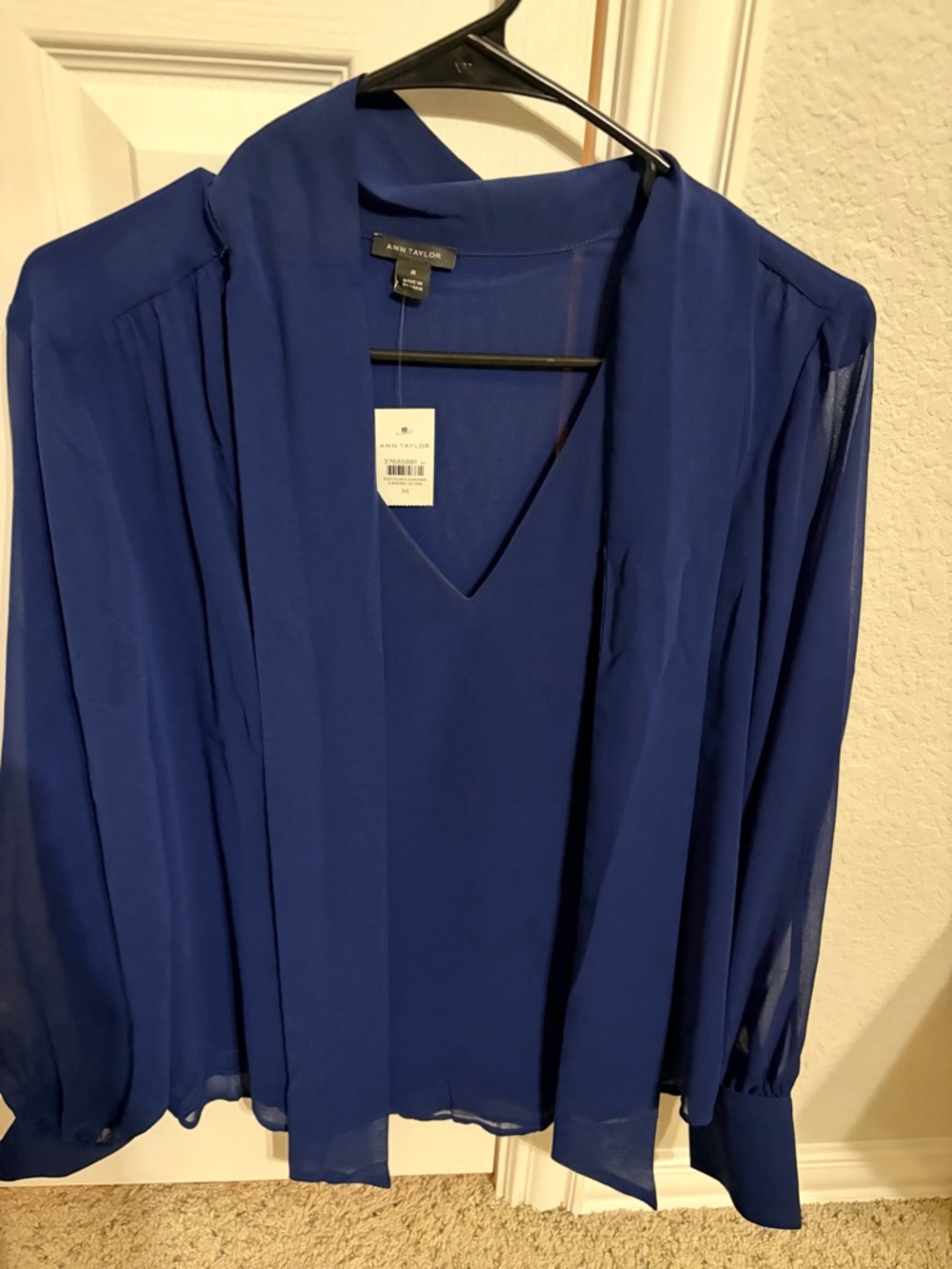 Ann Taylor Royal Blue V-Neck Chiffon Blouse